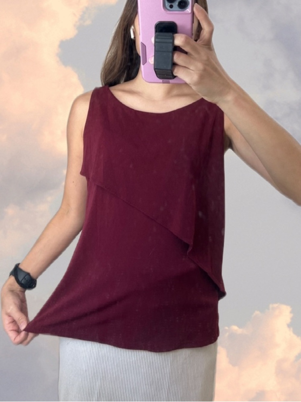 Ann Taylor Deep Red Asymmetrical Tank Top